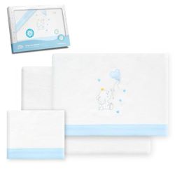 Interbaby Beddengoedset voor kinderbed, 60 x 120 cm, 100% katoen, warm, zacht, inclusief hoeslaken, dekbedovertrek en kussensloop, ideaal voor de winter, olifantenballon, hart, wit/blauw