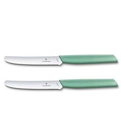 Victorinox, Swiss Modern, set di 2 coltelli da verdura professionale, lama extra affilata, lama ondulata, 11 cm, manico in plastica resistente, acciaio inossidabile, verde menta