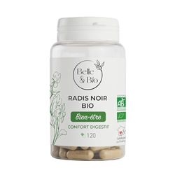 CONFORT DIGESTIF & BIEN-ÊTRE DU FOIE - Radis Noir Bio certifié Ecocert - 120 gélules - Cure 1 mois - Complément Alimentaire BELLE&BIO - Fabriqué en France