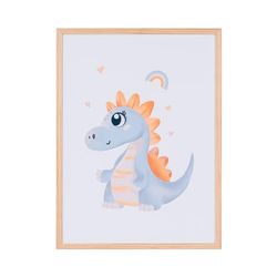 Bi-Office Pizarra Magnética Dino Niña, 600 x 450 mm, Superficie de Acero Lacado Impreso, Marco de Pino