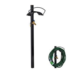 relaxdays Porte-Tuyau d’arrosage avec Robinet, 2X connecteurs 3/4", adaptateurs 1/2" Inclus, Acier, 107,5x33x18 cm, Noir