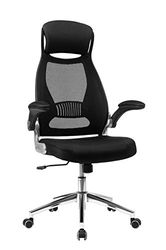 SONGMICS OBN86BK Silla giratoria de Oficina Silla de Escritorio de Malla con reposacabezas Mecanismo sincronizad y Altura Ajustable Negro