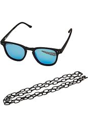 Urban Classics Sonnenbrille Sunglasses Arthur with Chain Occhiali, Black/Blue, Taglia Unica Unisex-Bambini
