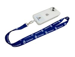 FRIENDLY LICENSE Real Madrid F.C. - Pendentif universel pour téléphone portable - Motif blason du Real Madrid - Couleur bleue - Compatible avec toutes les coques - Sangle réglable - Agréable pour la