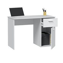 Homey Studio licht, bureau of bureau tafel met 1 lade en 1 deur, melamine, wit, 108 cm (L) x 73 cm (H) x 50 cm (D)
