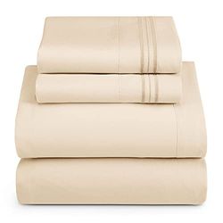 Hearth & Harbor Migliore qualità Doppia Tasca Profonda con Angoli in Microfibra Spazzolata, Beige, Completo