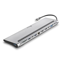 NGS Wonder Dock 12 - Hub USB 3.0 Tipo C, Multipuerto 12 en 1, Carga Rápida Power Delivery, HDMI, VGA, RJ45, SD/TF, Amplia Compatibilidad (Portátiles, MacBook, Móviles), Compacto, 273x80x17 mm