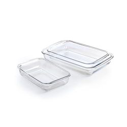 Qdesign - Set di 3 piatti da forno rettangolari in vetro borosilicato 1,6L + 2,2L + 3L - Uso -40°C / 460°C - Manici solidi - impilabili - Trasparente