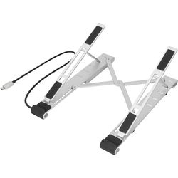 DIGITUS notebookstandaard met geïntegreerde USB-C hub - voor 10-17" laptops - verstelbare kantelhoek - 4x USB-A 3.2 Gen1 poorten - 1x USB-C 3.2 Gen1 poort - 5 Gbit/s - Power Delivery 3.0 - zilver