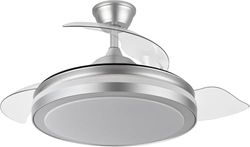 Esparta DC-ventilator, 72 W, elegant zilver, 6120 lumen en een hoek van 110 graden, drie vleugels, instelbare kleurtemperatuur (3000 K, 4000 K, 6000 K), afstandsbediening en geïntegreerd geheugen.