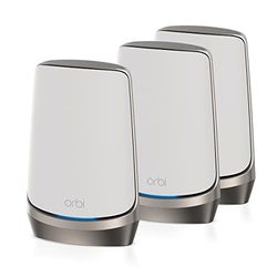 NETGEAR Orbi WiFi 6E Mesh Quad-band WLAN-system (RBKE963) | Router med 2 satelliter | Täckning upp till 600 m² och 200 enheter med 10,8 Gbit/s (AXE11000) | enkel appinstallation