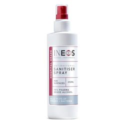 INEOS - Sanitiser Spray (250 ml) - Antibacterial Hand Sanitiser - 75% Pharma Grade Alcohol Based - Hospital Formula - Effective Against 99.9% of Viruses and Bacteria, Packaging May Vary