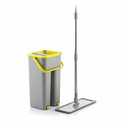 InnovaGoods® Klirimop Mop & Bucket with Dual Action, Flat Microfiber Mop, Double Compartment Bucket, 6 Reusable Mop Refills, Squeegee Pedal, Swivel Handle. (176 characters)