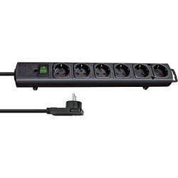 Brennenstuhl Extensão de tomadas Comfort Line com 6 tomadas de energia para montagem (cabo de 2 m, interruptor iluminado, montável, tomada plana) preto
