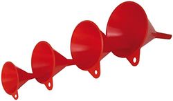 Lot de 4 entonnoirs en plastique multi-usages avec différents diamètres pour transvaser les liquides, les condiments et les ingrédients.