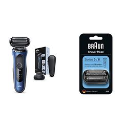 Braun Series 6 Electric Shaver for Men with Precision Trimmer, Blue Razor & Series 5 Electric Shaver Replacement Head, Easily Attach Your New Shaver Head, 53B, Black