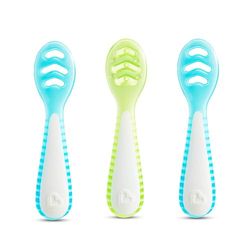Munchkin Gentle Dip Multistage First Spoons for Babies 4+ Months - 3 Pack, idéal pour le Baby-Led Weaning, design ergonomique, sans BPA, Blue/Green
