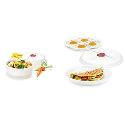 Tescoma 705010 Purity Microwave Vaporiera, Plastica, Bianco, Diametro 21 cm, Altezza 12.5 cm 705030 Purity Microwave Cuoci Uova al Tegamino, Plastica, Bianco, Diametro 21.5 cm, Altezza 4 cm