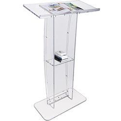 VEVOR Pupitre de Conférence 68,5x33x120 cm Podium de Présentation Acrylique Plan Incliné avec Étagère de Stockage Lutrin Débout pour Présentation Réception Bureau École Église Restaurant Transparent