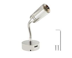 BRUNNER 7530028N Faretto da Parete con Braccio Snodato, FleXSpot LED da 3W, Porta USB, Luce Calda e Luce Notturna