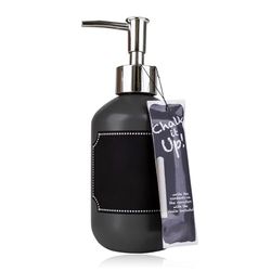 Accentra Distributeur de Savon en Verre Noir à écrire Individuellement - Distributeur de Savon Liquide et de Liquide Vaisselle pour lavabo, Baignoire ou Douche - avec Craie - Bricolage