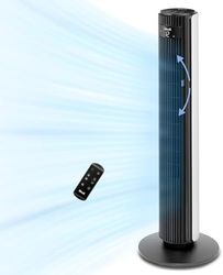 LEVOIT Tower Fan for Large Bedroom 42 Inch, 7.5m/s Powerful Electric Cooling Fan with Remote, 25 dB Quiet 90° Oscillating Bladeless Fan, 12 Speeds, 4 Modes, 12H Timer, Standing Fan for Home Office