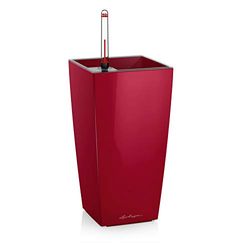 Sembradora de sembradoras de mesa Lechuza MAXI-CUBI con sistema de riego de la tierra, rojo escarlata de alto brillo, 14 x 14 x 26 cm