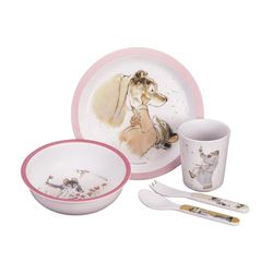 Petit Jour – 5-Piece Gift Set for Children 6 Months + – Melamine – BPA-Free – Plate 18 cm, Cup 160 ml, Bowl 250 ml, Set of 2 Cutlery 14 cm – Dishwasher Safe – Ernest et Celestine Pink