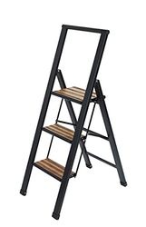 WENKO Escabeau 3 marches, escabeau pliable aluminium design, 44 x 127 x 5.5 cm, Bois bambou, noir