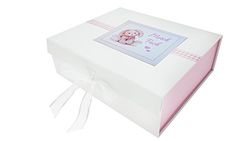 White Cotton Cards Welsh, Merch Fach, New Baby, Large Keepsake Box, Pink Bunny, Board, 27.2 x 32 x 11 cm