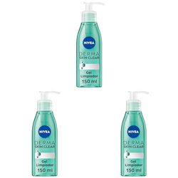 NIVEA Derma Skin Clear Gel Limpiador (150 ml), limpiador facial para pieles propensas a imperfecciones con fórmula vegana, limpiador de poros (Paquete de 3)