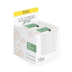LILLYDOO Green naturalne chusteczki nawilżane, 900 sztuk (15 x 60), w 100% bez plastiku, bez perfum