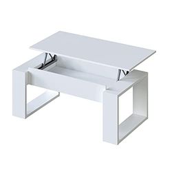 Habitdesign Table Basse surélevée, Salon, Table à Manger, modèle Nova, Finition Blanche Artik, mesures: 105 cm (Longueur) x 55 cm (Largeur) x 45-54 cm (Hauteur)