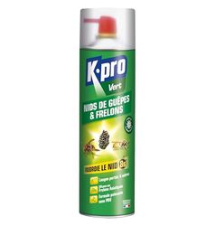 K.PRO VERT Aérosol Foudroyant Nids de Guêpes et Frelons 500ML - Action Foudroyante et diffusion longue portée jusqu'à 6 mètres - à base de pyrètre végétal