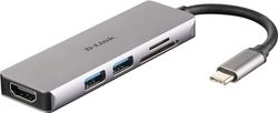 D-Link DUB-M530 5-in-1 USB-C Hub (docking station, ondersteunt Windows, Mac OS X, Linux, HDMI/Kaartlezer/USB 3.0)