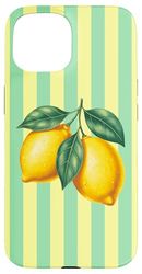 Striped Lemon Aesthetic Summer Fruit Girly Vintage Cute Case for iPhone 15