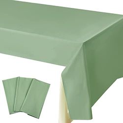 Newwiee 3 Pieces Sage Plastic Tablecloths for Rectangle Tables 108 x 51 Inch Reusable Rectangle Table Cover for Birthday Wedding Shower Parties Decorations Supplies