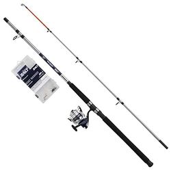 Shakespeare Salt Boat Basher Combo Set Canne à pêche et Moulinet, Spinning Combo avec étui Rigide, leurres et matériel d'extrémité, pêche en mer, Unisexe, Bleu et Blanc, 2,40 m, 100-300 g
