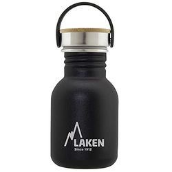 Laken Basic Borraccia in Acciaio Inossidabile, Bottiglia d'acqua con Tappo a Vite in Acciaio e Bamboo, Bocca Larga, 350ml, Nero