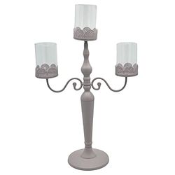 Vacchetti Candlestick Candle Holder Metal Taupe 3 Places with Glass, Multicolor, Medium