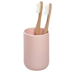 iDesign Porte Brosse à Dents pour 4 Brosses, Petit Porte-Brosse à Dents en Plastique, Rangement Salle de Bain Rond également pour Brosses à Dents électriques, Rose