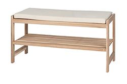 WENKO Panca/scarpiera Acina con seduta imbottita. Pregiato scaffale porta scarpe per contenere fino a 4 paia di scarpe. In legno naturale di acacia certificato ecologico FSC. 90 x 45 x 34 cm