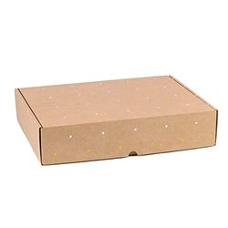 ONLY BOXES Pack de 10 cajas cartón regalo con impresión topos blanco y amarillo, para envíos, cajas automontables paquetería, embalaje navidad, Medidas 41,7x32,4x9,8 cm (largoxanchoxalto), AMA524