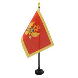 AZ FLAG - Mini Drapeau Monténégro De Table - 15x10 cm - Drapeau Monténégrin De Bureau 100% Polyester Avec Hampe Pointe Dorée 25cm
