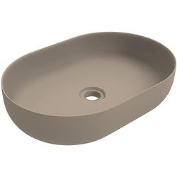 ERCOS Lavabo Ovalado de Cerámica sobre Encimera, Lavabo de Baño Color Cappuccino Mate, Sin Rebosadero, Dimensiones 600x416 mm