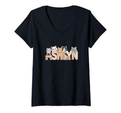 Womens Ashlyn Cat Trees - Personalized Cute Name Word Art V-Neck T-Shirt