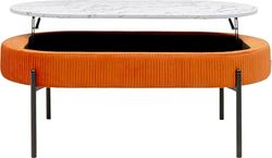 Kare Design Salontafel Ballabile, oranje/wit, met extra opslag, corduroy overtrek, marmerlook, woonkamertafel, koffietafel, rechthoekig, stalen frame, 46 x 114 x 60 cm (h x b x d)