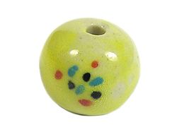 INNSPIRO Perle céramique boule émaillée jaune avec points colorés diam. 15mm. 50u.
