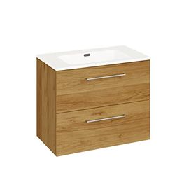 Baikal Conjunto de Mueble de Baño. Mueble Suspendido en Pared. Disponible en Distintas Medidas y Acabados. El Mueble se Entrega MONTADO. Erie 80 cm Roble Vinda
