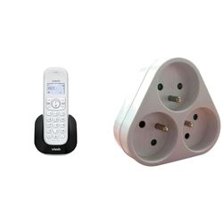 VTech CS1500 Téléphone sans Fil DECT à Double Charge avec Blocage d'appel, Haut-Parleur Mains Libres, écran et Clavier rétroéclairés & Triplite 3X 16A Triangulaire - Blanc - Zenitech